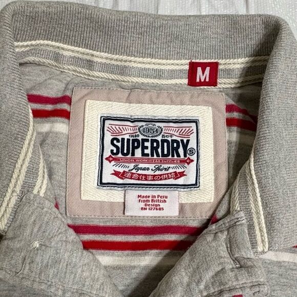Superdry Men’s Polo Shirt with Red and Gray Stripes Size Medium - Picture 3 of 7